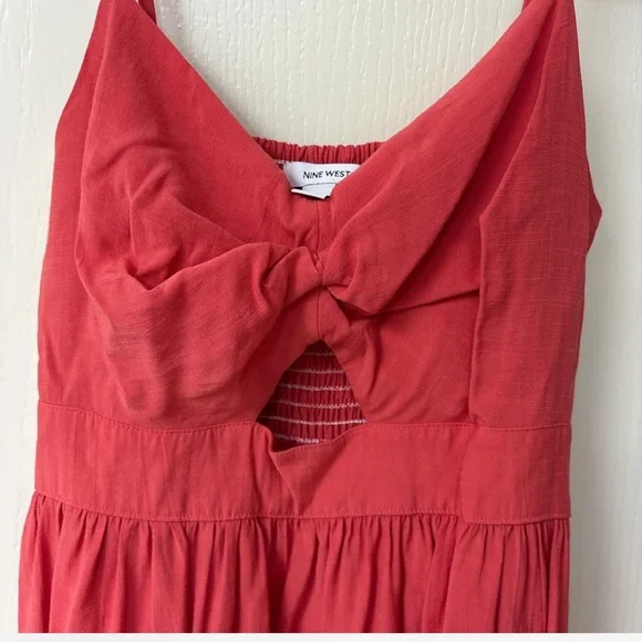 Nine West Coral Twist-Front Cutout High-Low Midi Dress | Size S - Picture 2 of 6